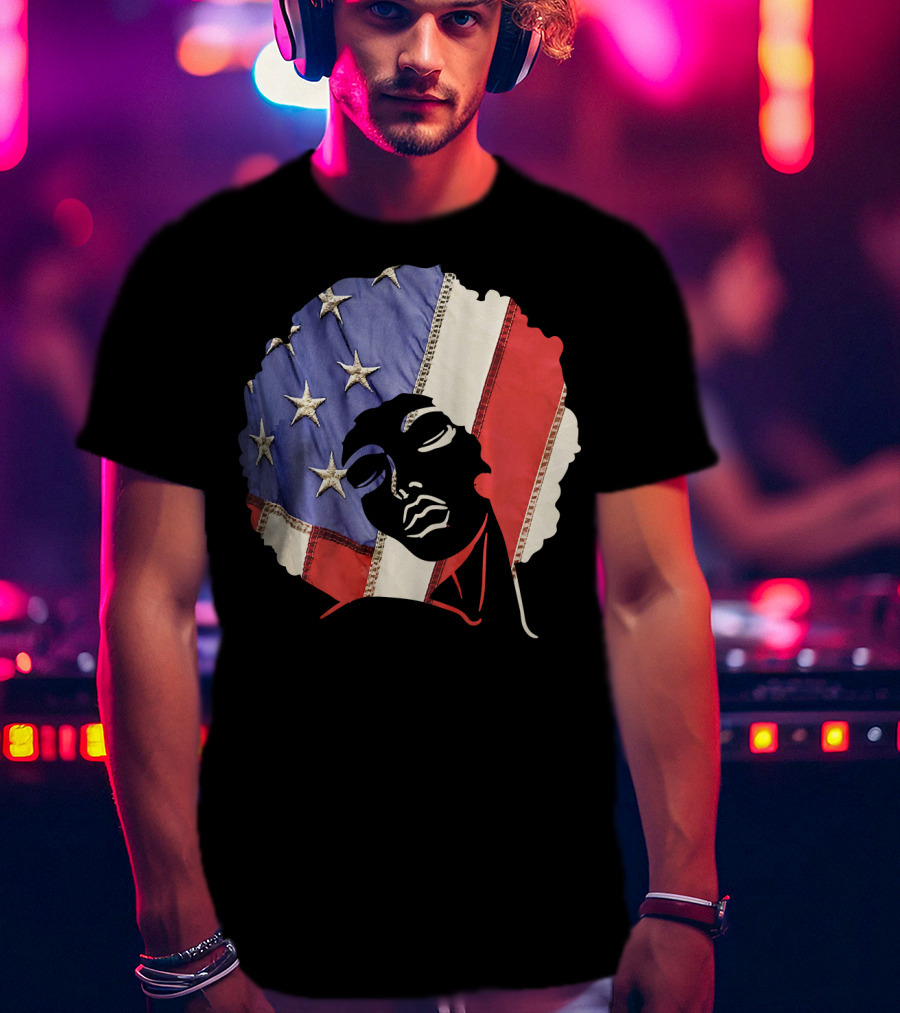 Black Girl Melanin Afro With US Flag T-Shirt
