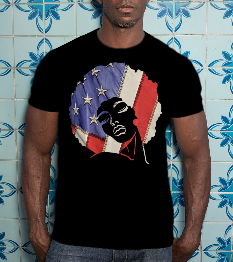 Black Girl Melanin Afro With US Flag T-Shirt