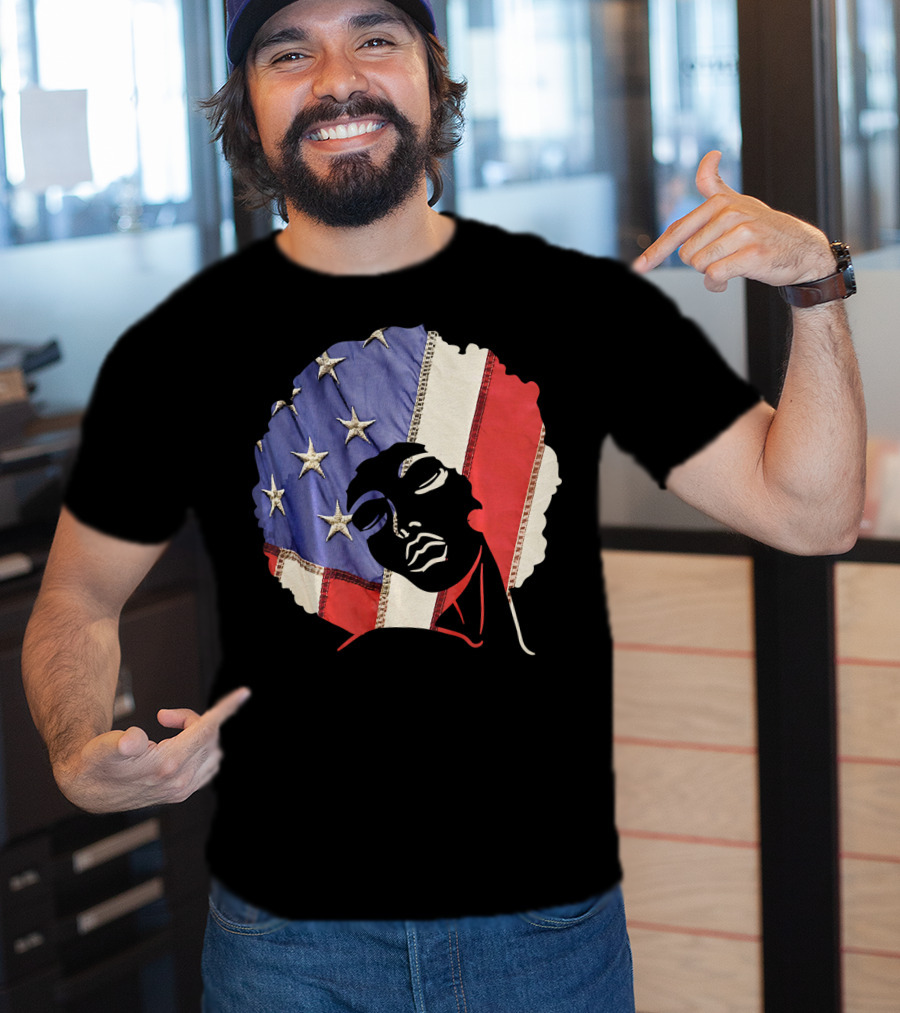 Black Girl Melanin Afro With US Flag T-Shirt