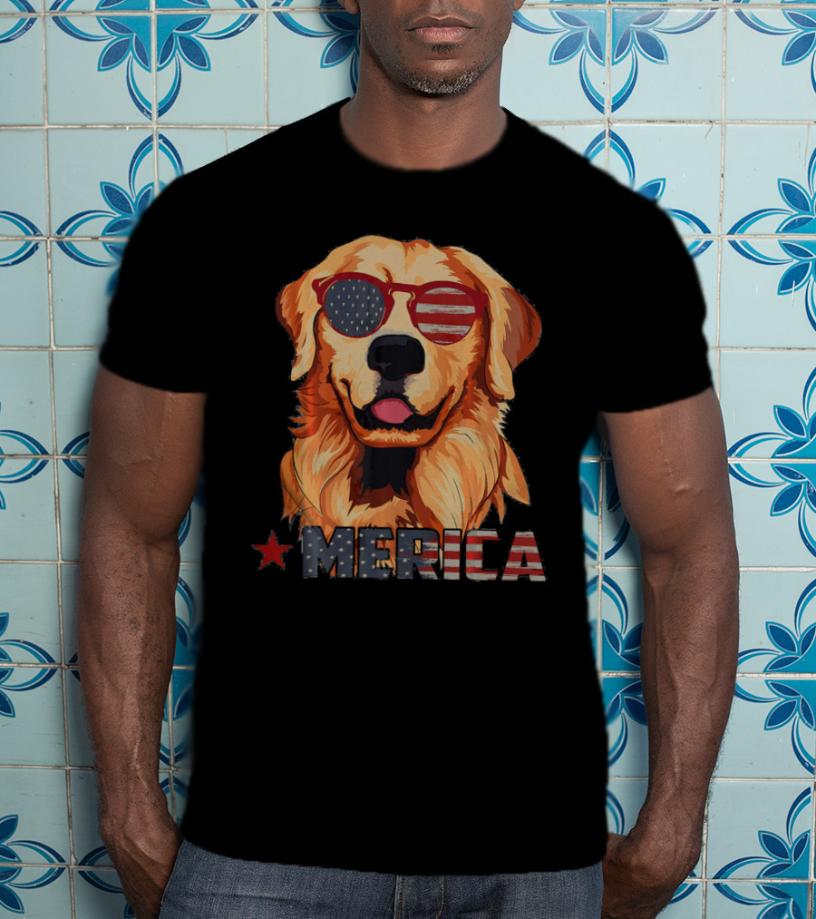 Merica Dog With USA Flag Sunglasses T-Shirt