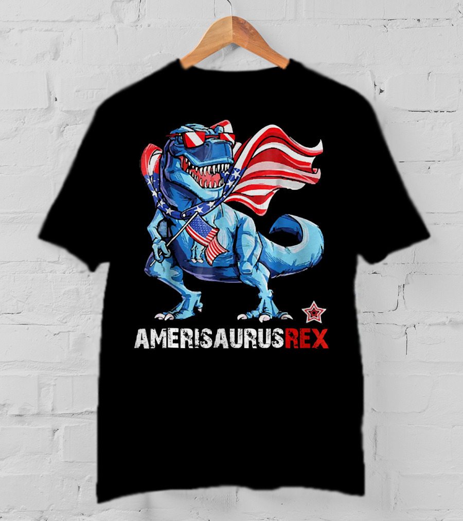 Amerisaurus Rex Patriotic Dinosaur With USA Flag And Stars T-Shirt