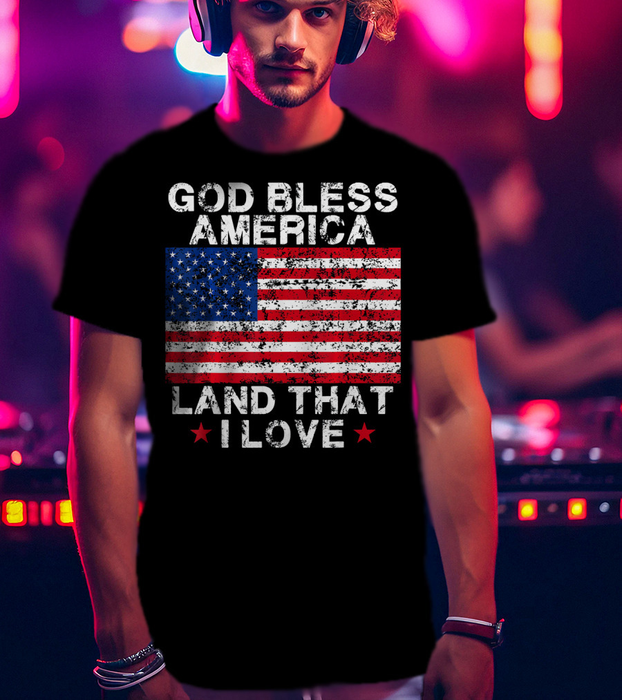 God Bless America Land That I Love Vintage Flag Stars T-Shirt