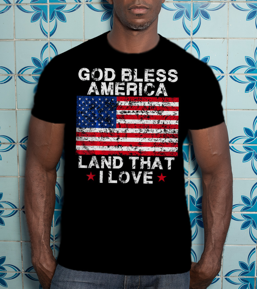 God Bless America Land That I Love Vintage Flag Stars T-Shirt