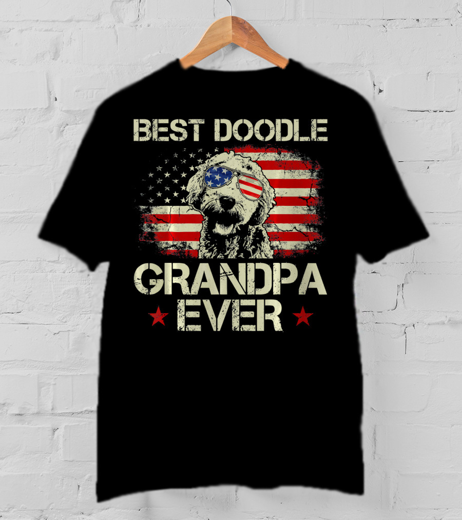 Best Doodle Grandpa Ever USA Flag Sunglasses Dog T-Shirt