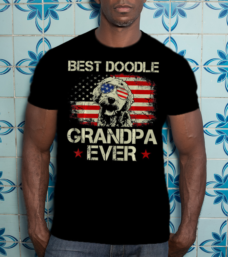 Best Doodle Grandpa Ever USA Flag Sunglasses Dog T-Shirt