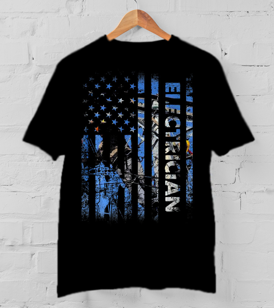 American Flag Patriotic Electrician Silhouette T-Shirt