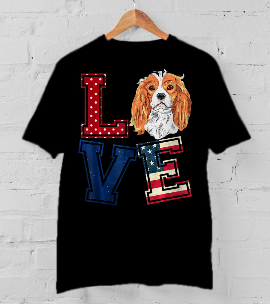 LOVE Cavalier King Charles Spaniel American Flag Face T-Shirt