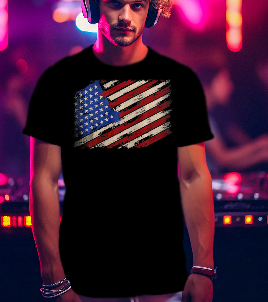 Distressed American US Flag Vintage Retro T-Shirt