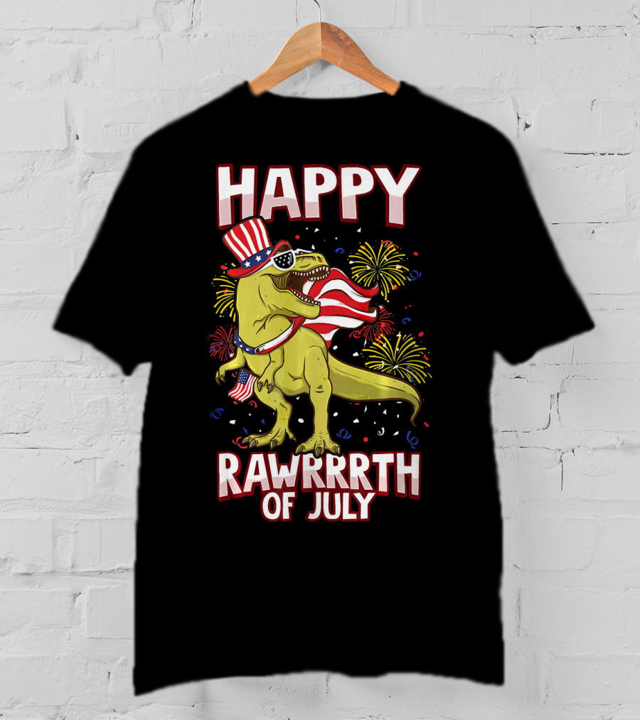 Happy Rawrrrth Of July American Flag Tyrannosaurus Rex T-Shirt