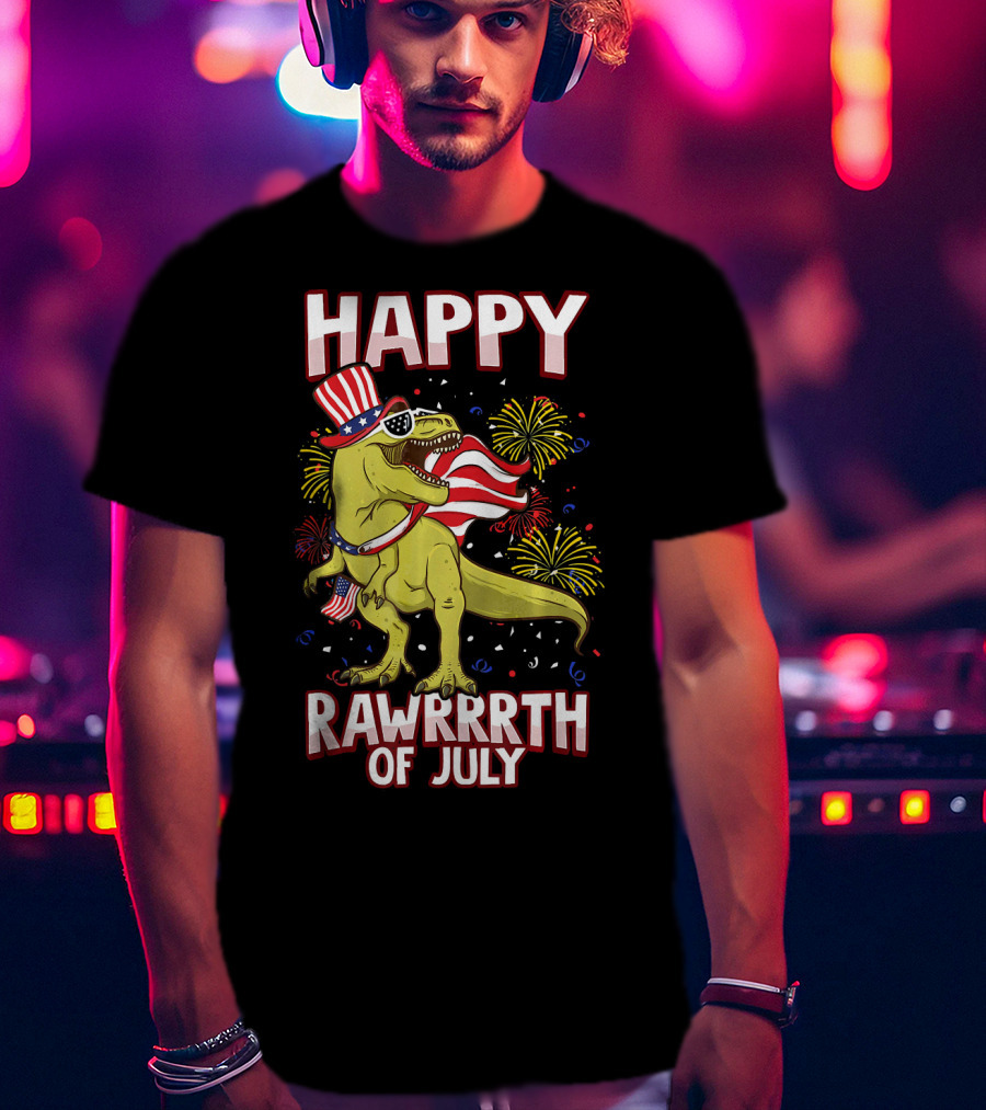 Happy Rawrrrth Of July American Flag Tyrannosaurus Rex T-Shirt
