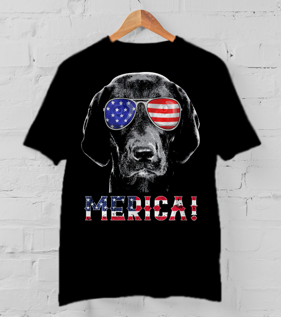 'Merica Labrador Black Lab American Flag Sunglasses T-Shirt