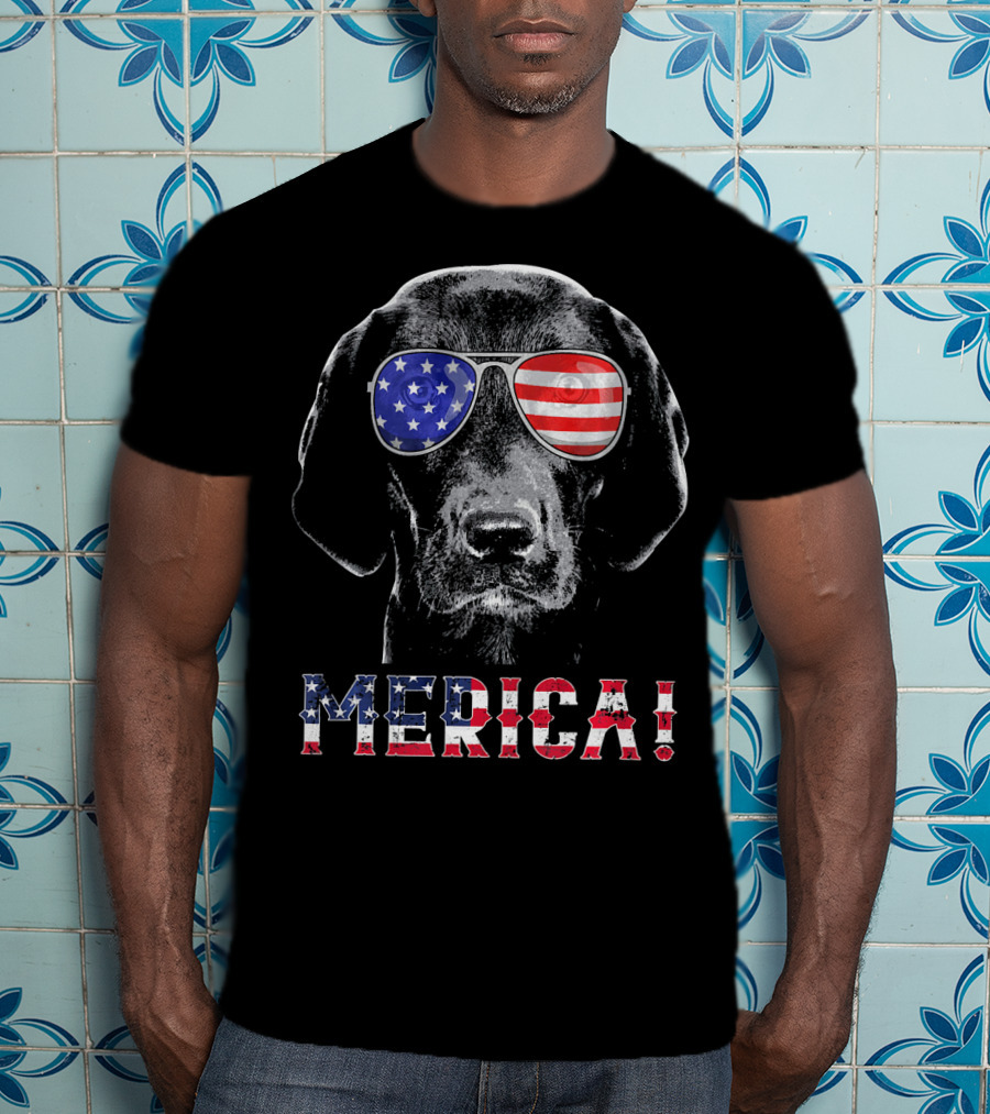 'Merica Labrador Black Lab American Flag Sunglasses T-Shirt