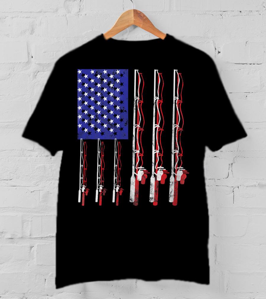 Humorous Patriotic Dad Fishing Rod American Flag Stars Stripes Edition T-Shirt