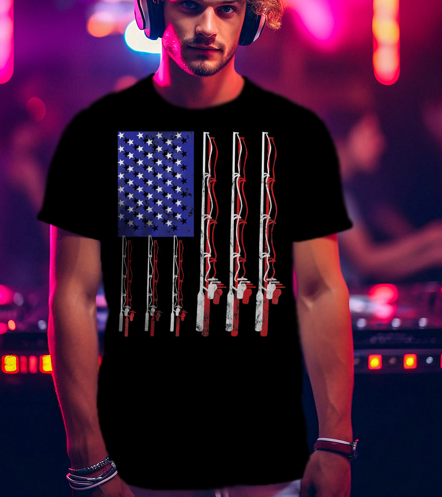 Humorous Patriotic Dad Fishing Rod American Flag Stars Stripes Edition T-Shirt