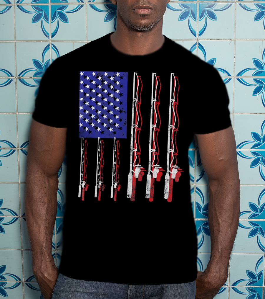 Humorous Patriotic Dad Fishing Rod American Flag Stars Stripes Edition T-Shirt