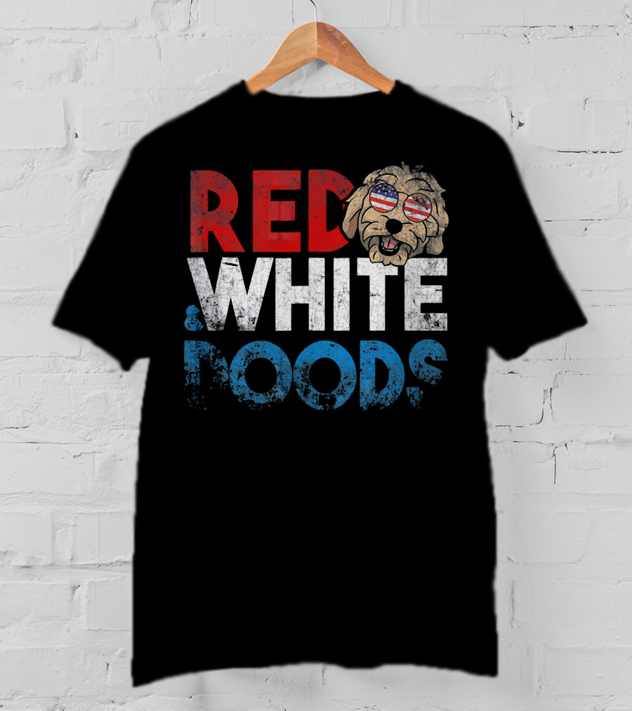 Red White Doods Funny Goldendoodle American Flag T-Shirt