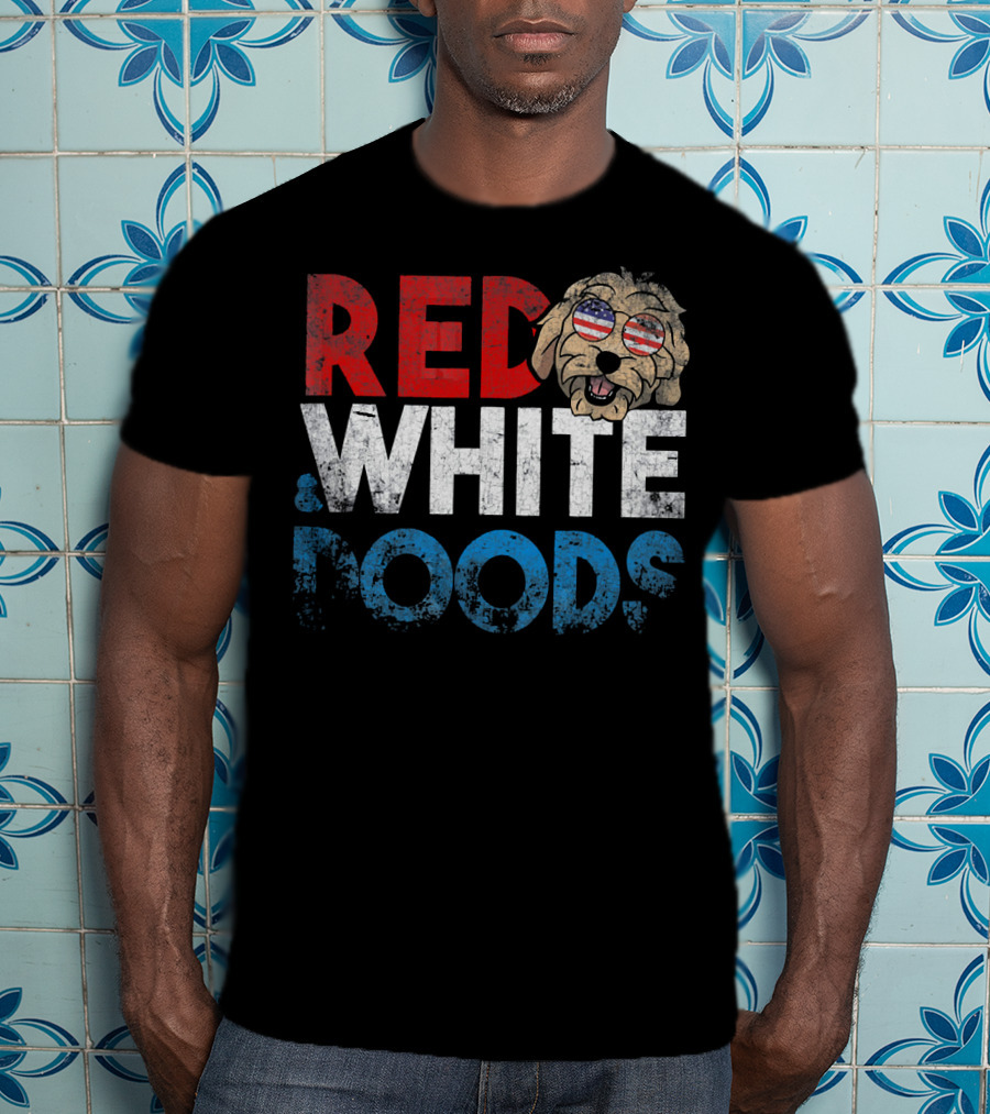 Red White Doods Funny Goldendoodle American Flag T-Shirt