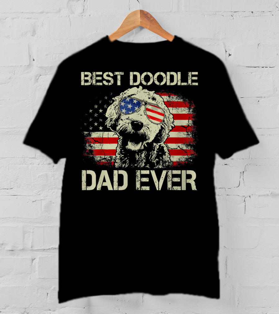 Best Doodle Dad Ever USA Flag Sunglasses Dog T-Shirt