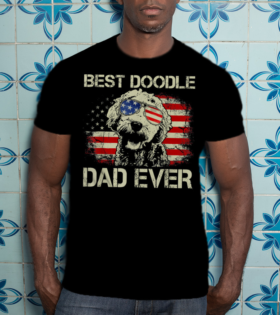 Best Doodle Dad Ever USA Flag Sunglasses Dog T-Shirt