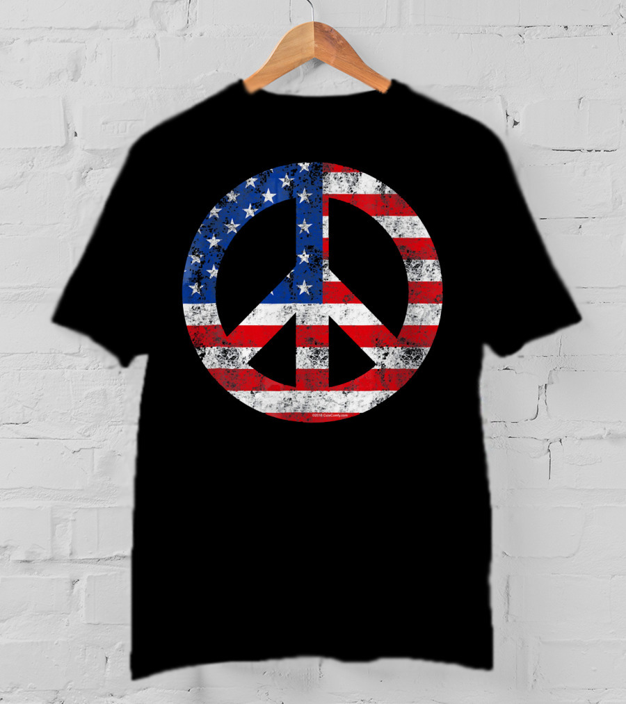 Vintage Patriotic Peace Sign American Flag T-Shirt