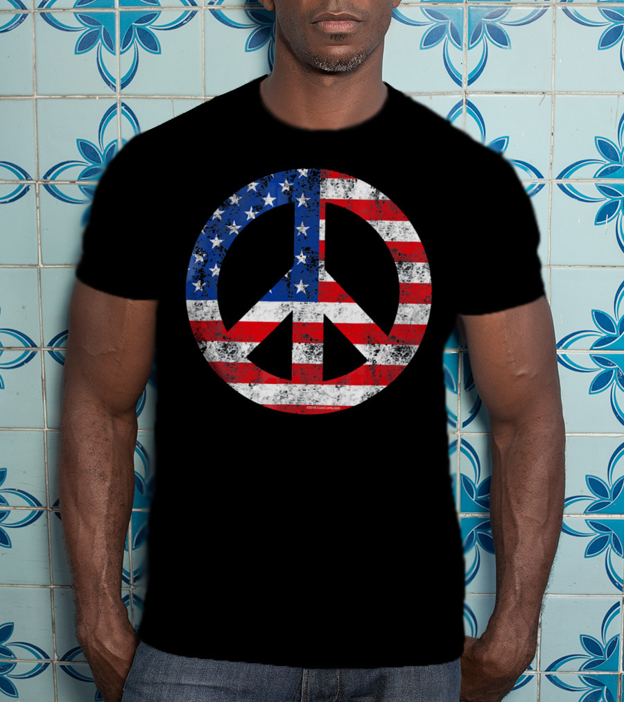 Vintage Patriotic Peace Sign American Flag T-Shirt