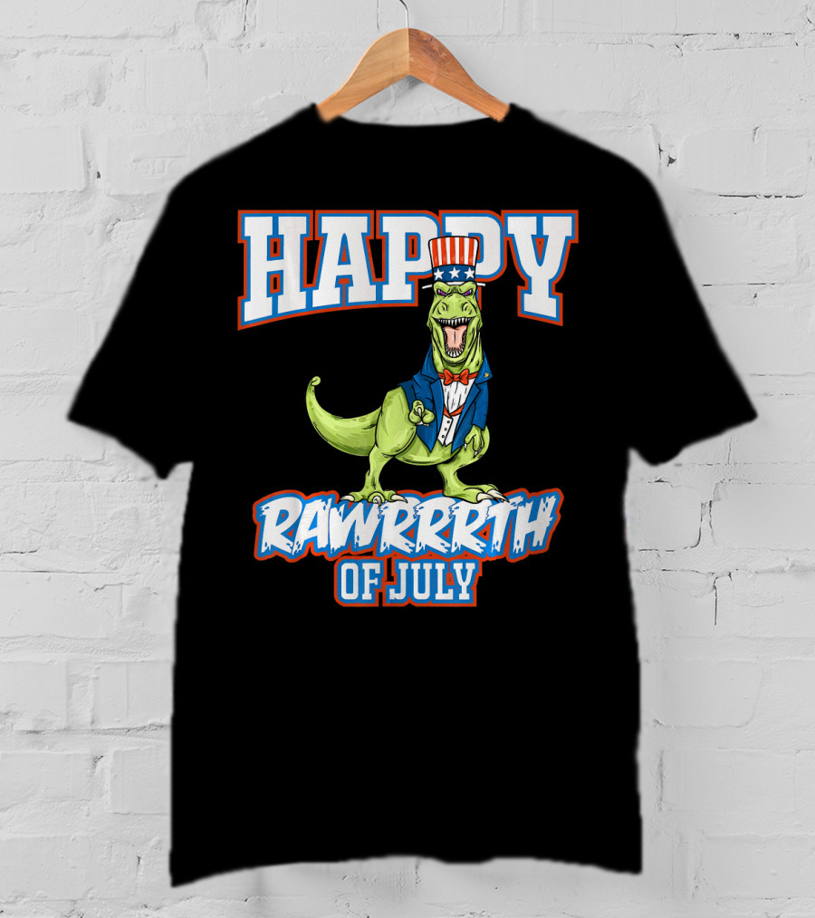 Happy Rawrrrth Of July T Rex Dinosaur Uncle T-Shirt