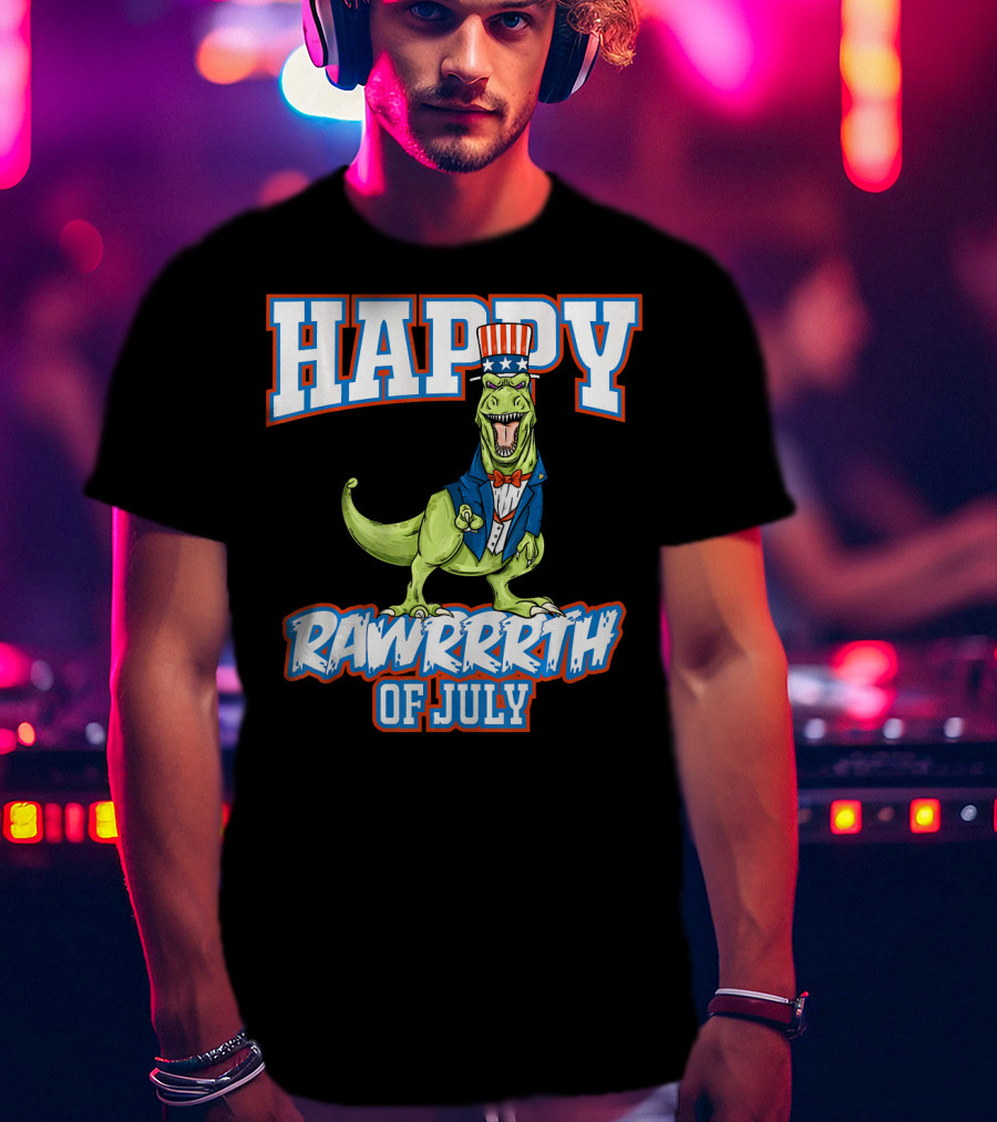 Happy Rawrrrth Of July T Rex Dinosaur Uncle T-Shirt