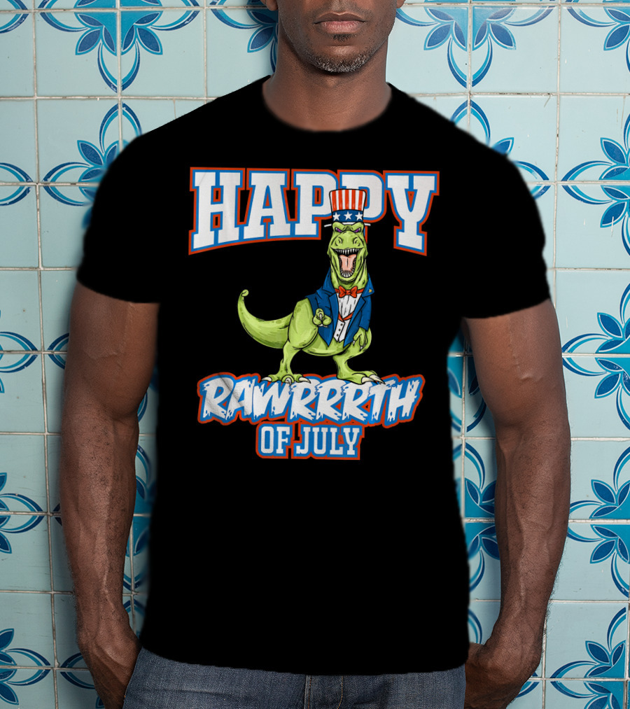Happy Rawrrrth Of July T Rex Dinosaur Uncle T-Shirt