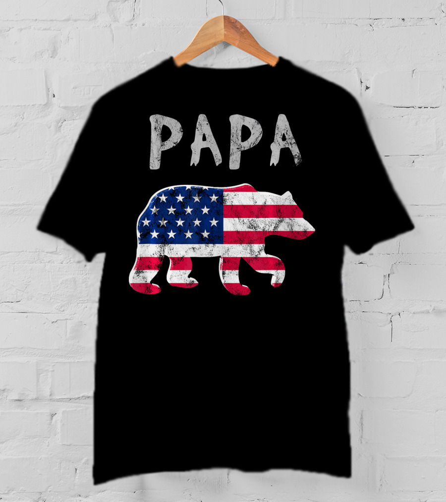 PAPA Bear USA Flag Patriotic Family T-Shirt