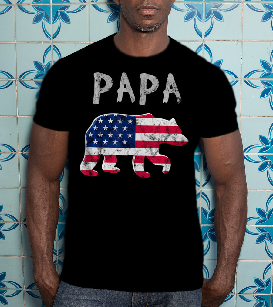 PAPA Bear USA Flag Patriotic Family T-Shirt