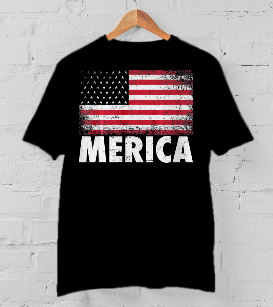 Merica American Flag Distressed Style USA Flag T-Shirt
