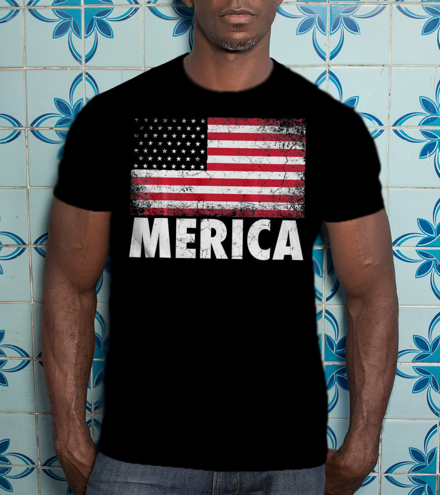 Merica American Flag Distressed Style USA Flag T-Shirt