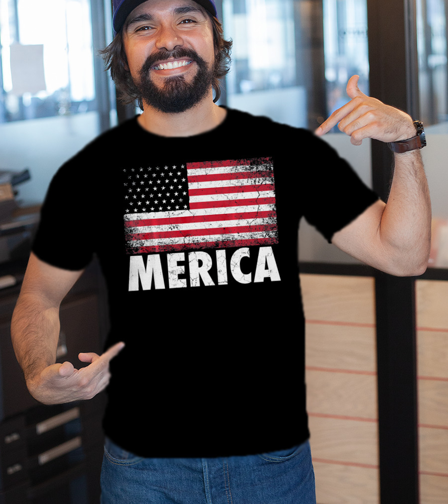 Merica American Flag Distressed Style USA Flag T-Shirt