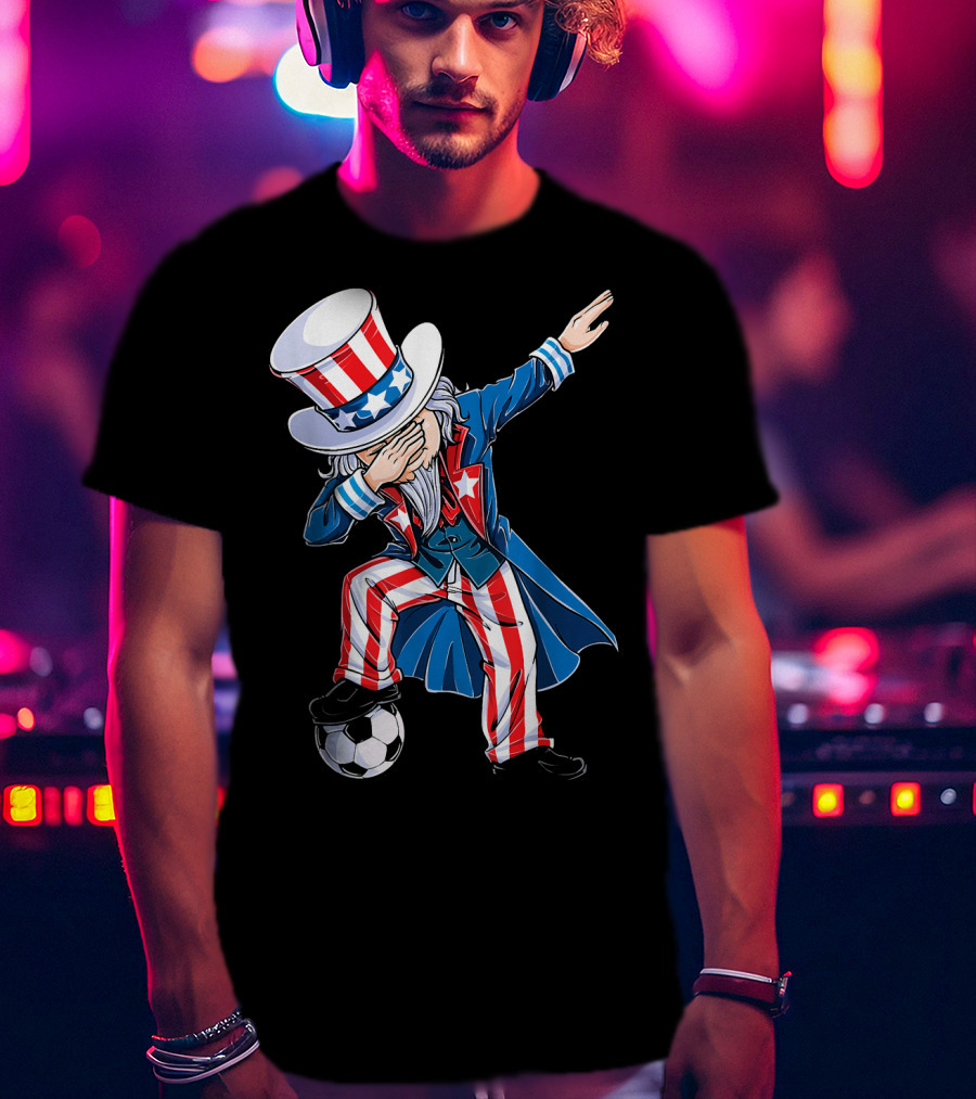 Dabbing Uncle Sam Soccer Patriotic USA Football Dance T-Shirt