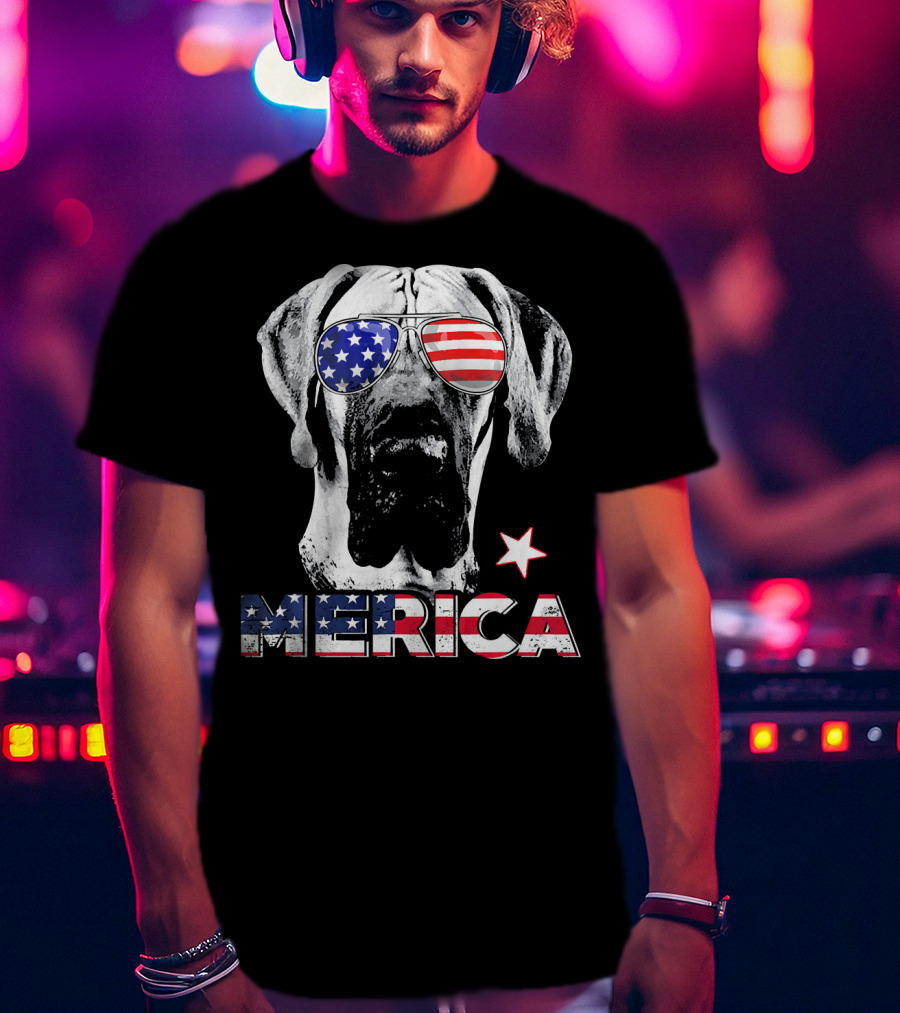 Great Dane 'Merica American Flag Sunglass Star T-Shirt