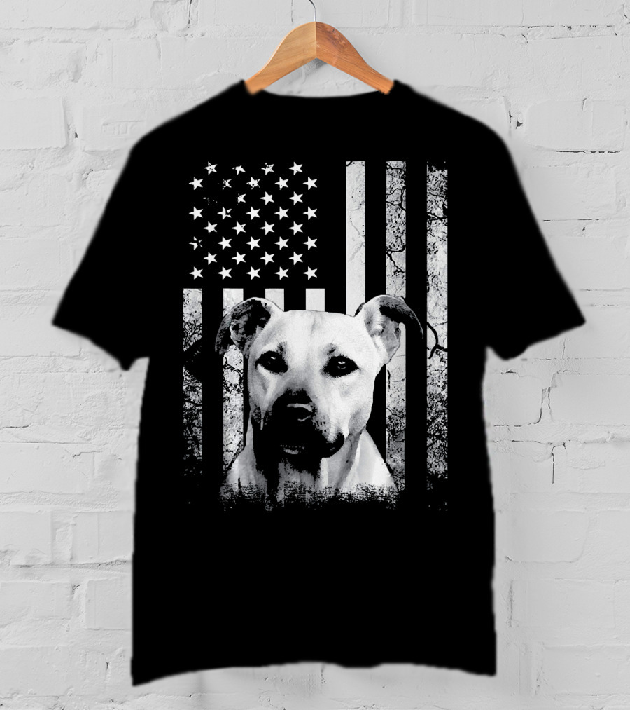 Black Mouth Cur With American Flag Fourth Of July America Dog T-Shirt