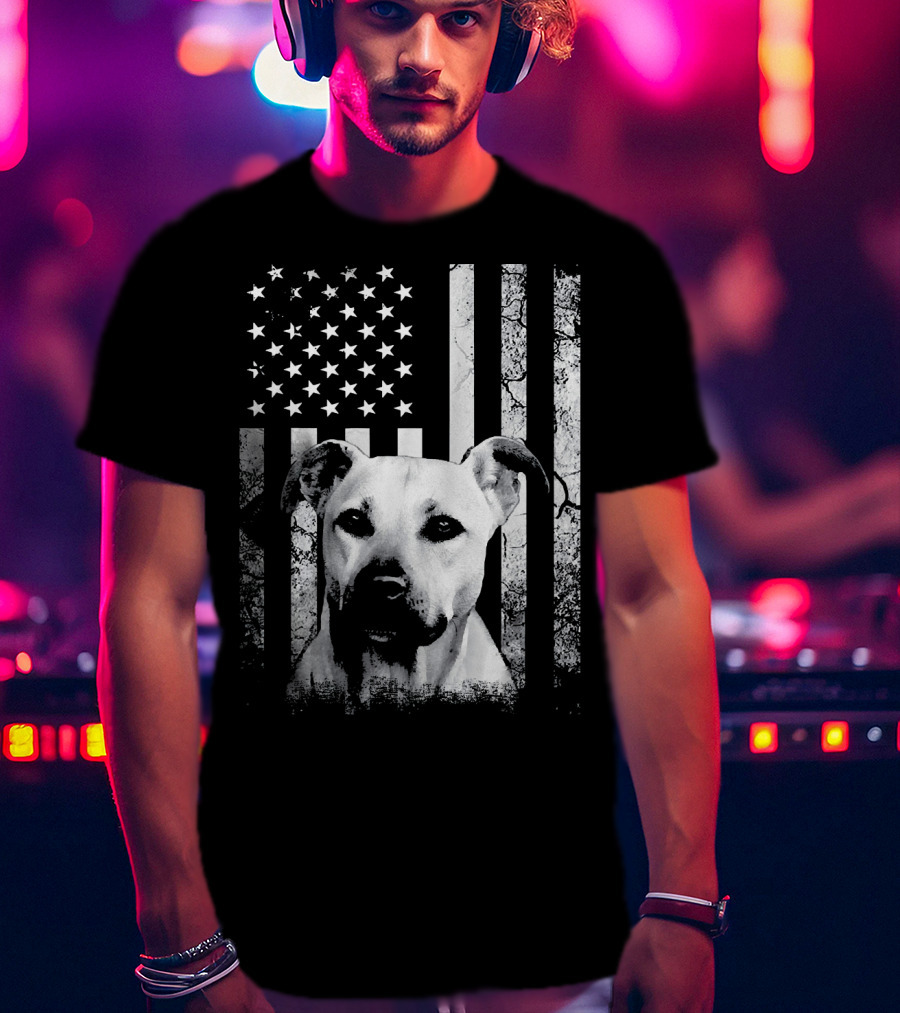 Black Mouth Cur With American Flag Fourth Of July America Dog T-Shirt