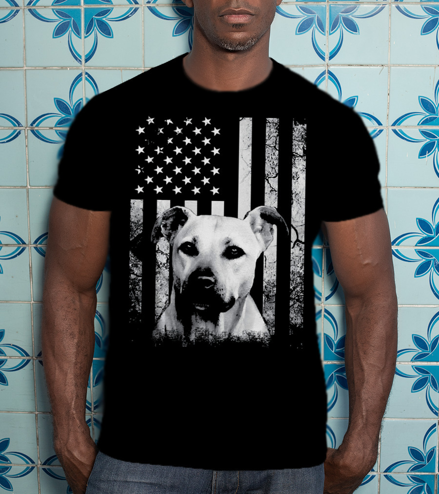 Black Mouth Cur With American Flag Fourth Of July America Dog T-Shirt