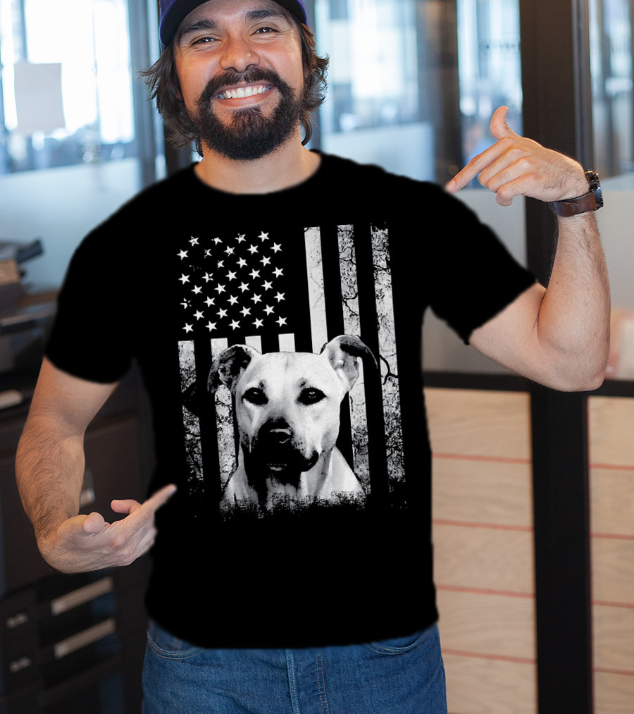 Black Mouth Cur With American Flag Fourth Of July America Dog T-Shirt