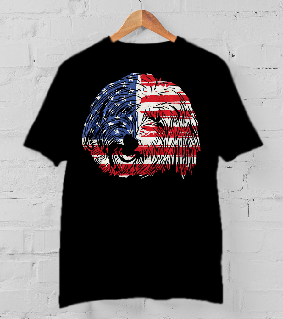 Funny Coton De Tulear Dog With American Flag T-Shirt