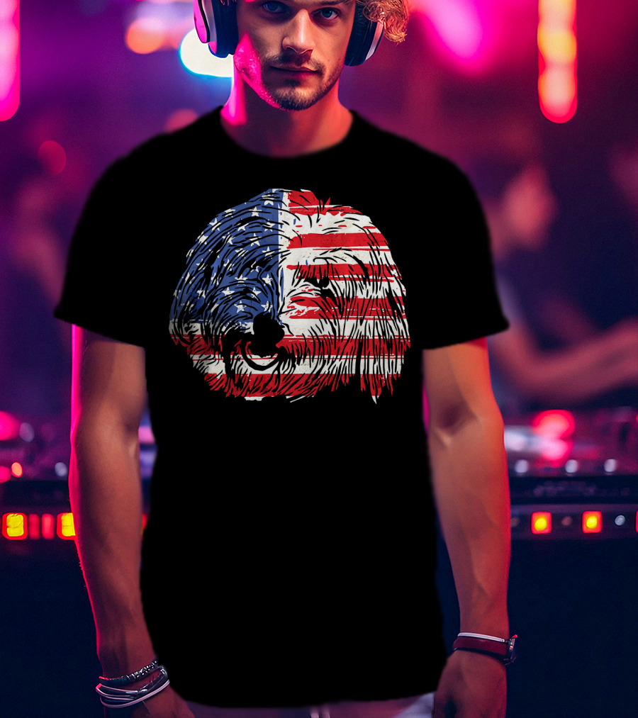 Funny Coton De Tulear Dog With American Flag T-Shirt