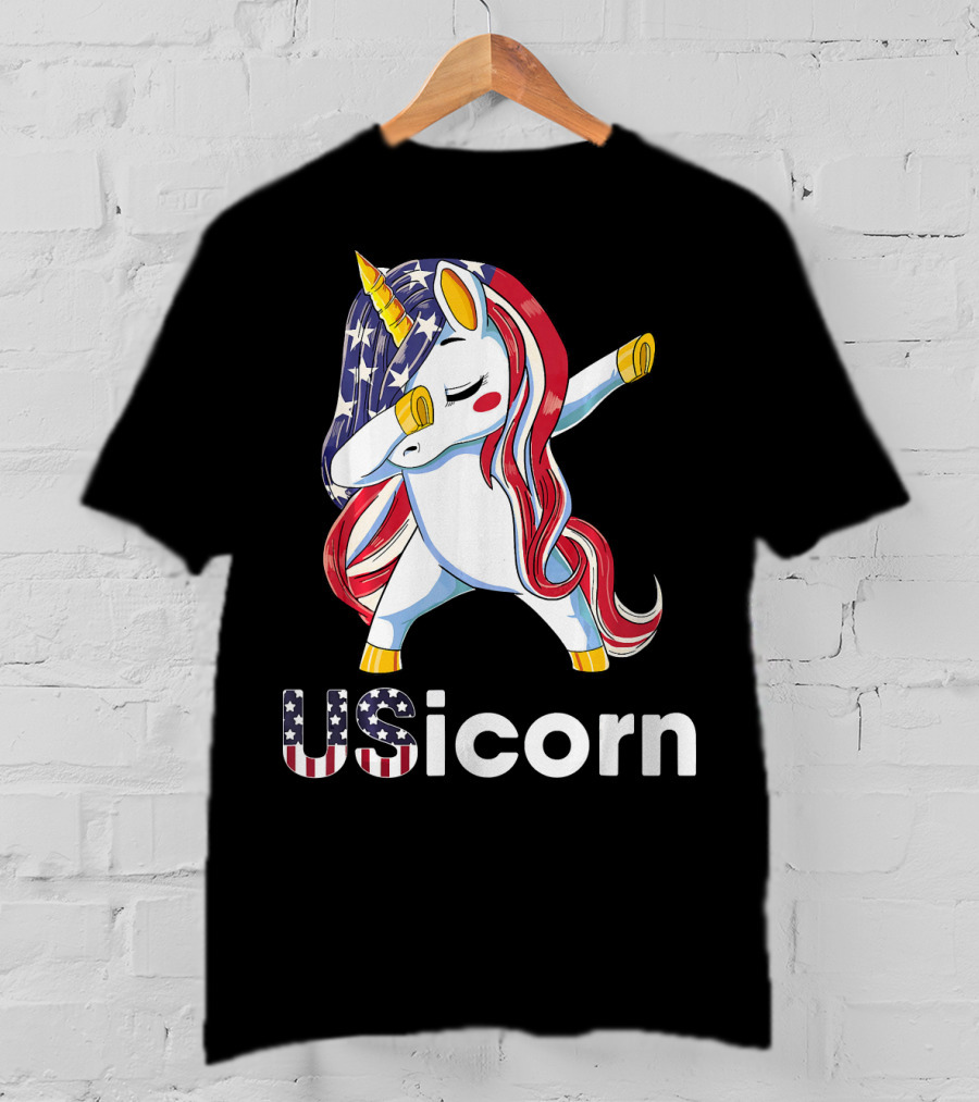 USA Flag Dabbing Unicorn USicorn Dress Stuff T-Shirt