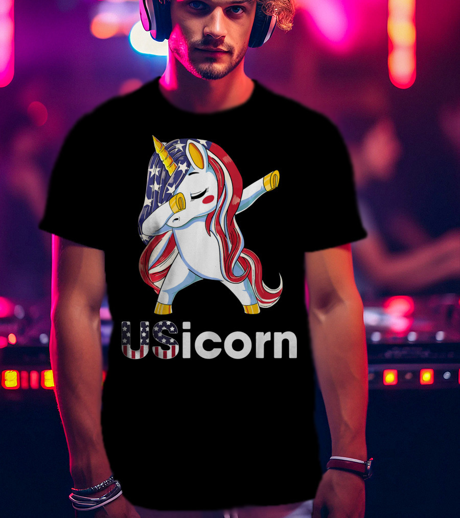 USA Flag Dabbing Unicorn USicorn Dress Stuff T-Shirt