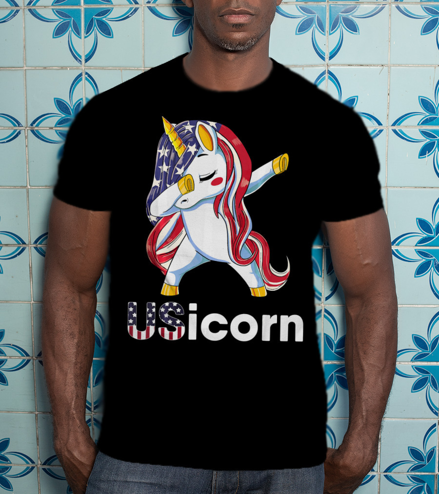 USA Flag Dabbing Unicorn USicorn Dress Stuff T-Shirt