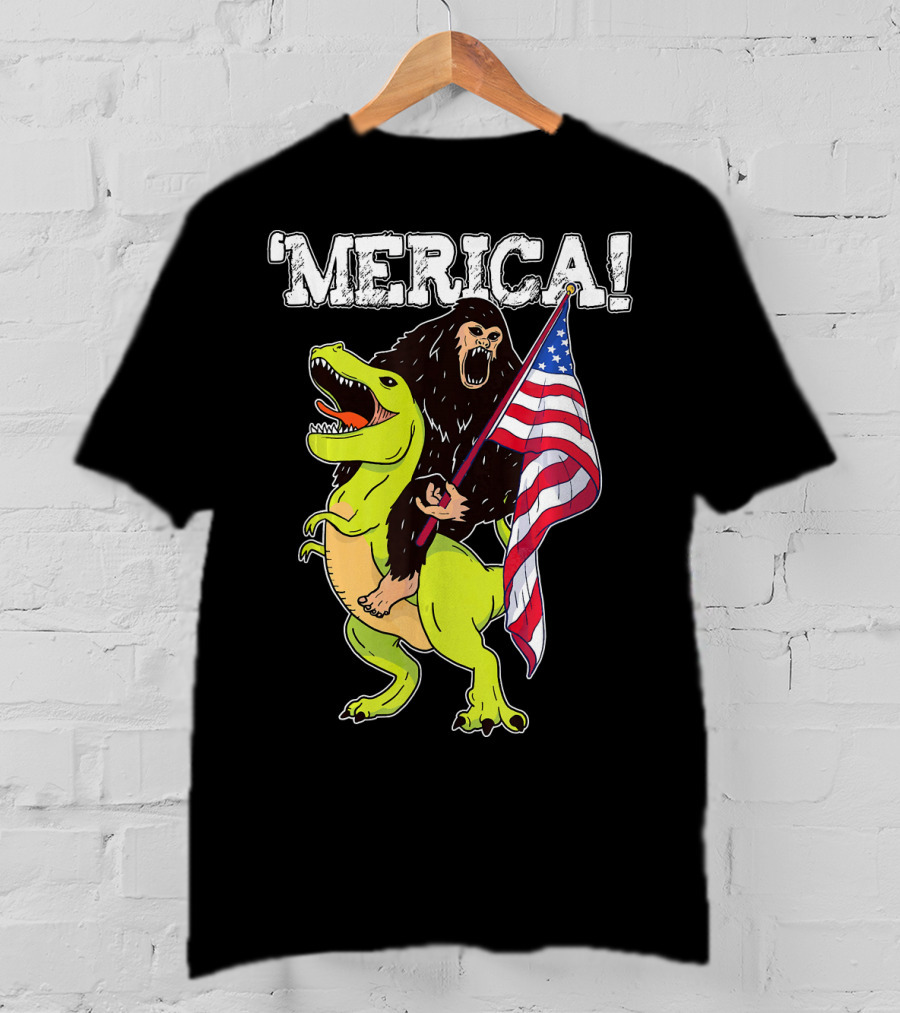 'Merica Bigfoot Dinosaur Fourth Of July Patriot T-Shirt