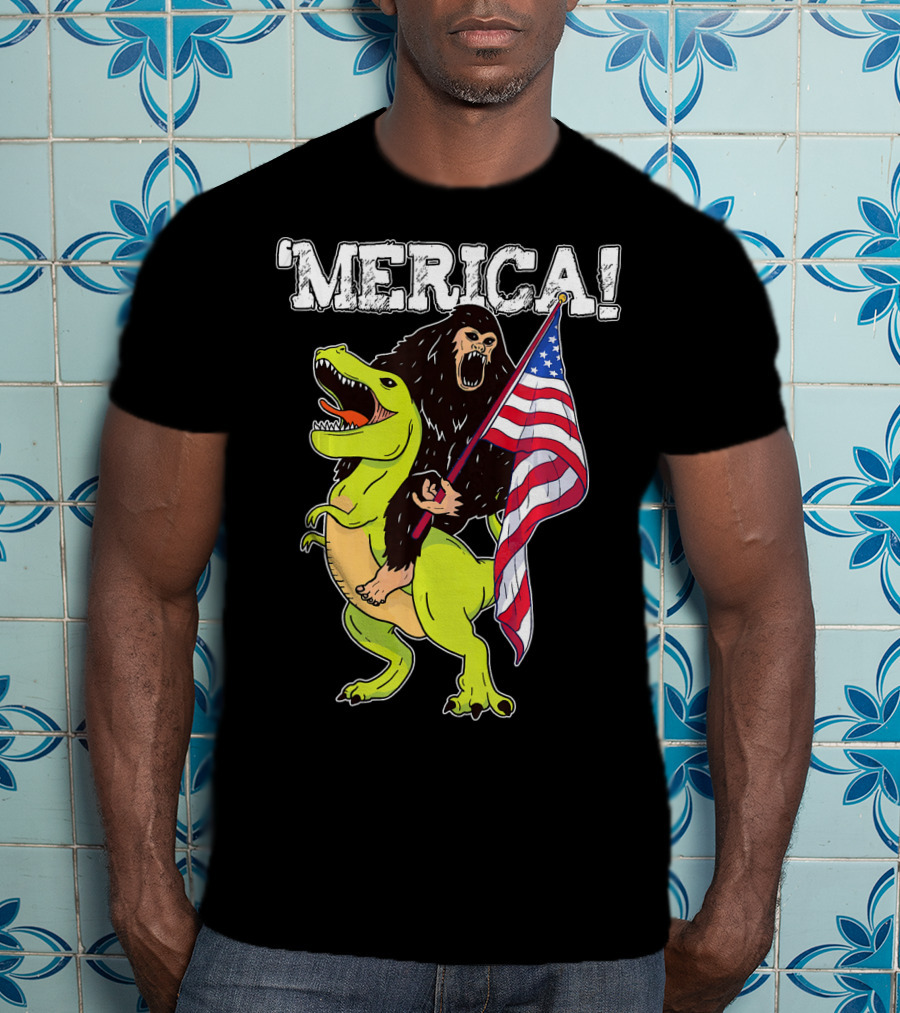 'Merica Bigfoot Dinosaur Fourth Of July Patriot T-Shirt