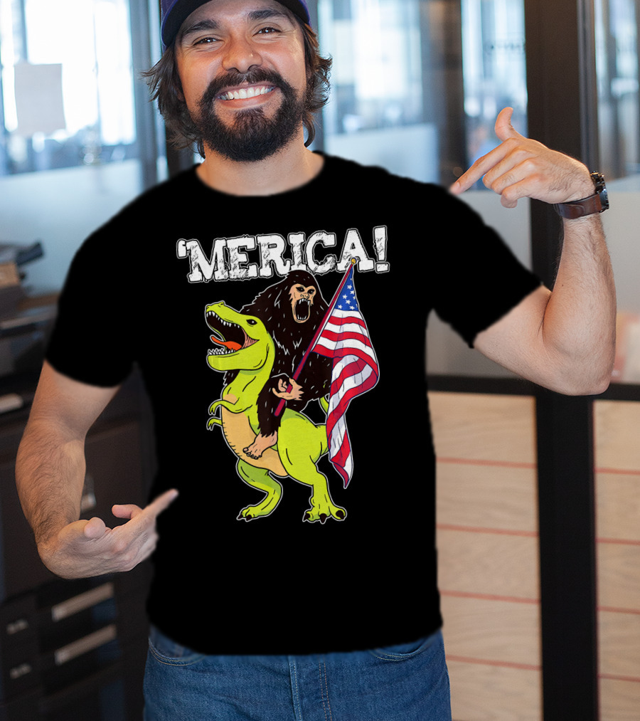 'Merica Bigfoot Dinosaur Fourth Of July Patriot T-Shirt