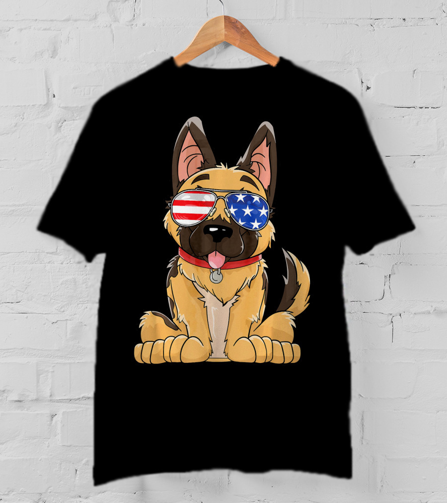German Shepherd USA Flag Sunglasses T-Shirt