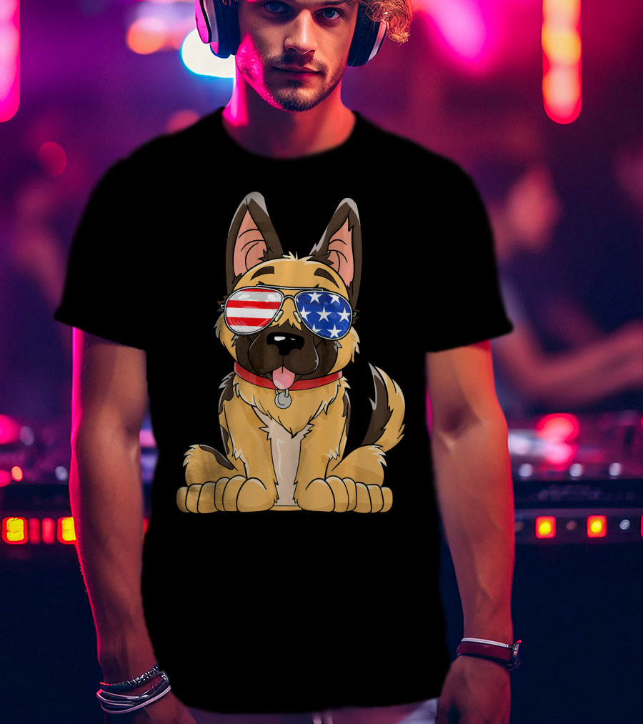 German Shepherd USA Flag Sunglasses T-Shirt