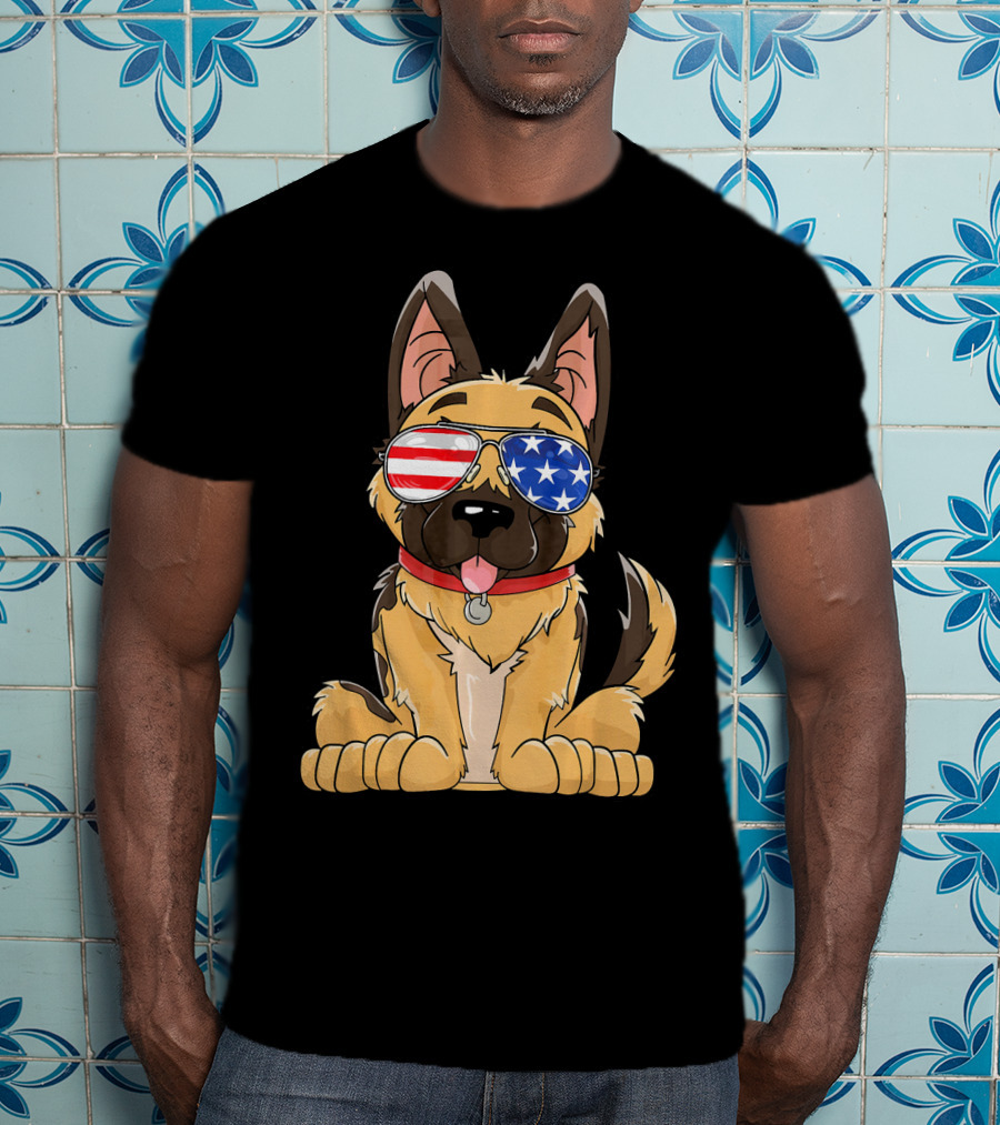 German Shepherd USA Flag Sunglasses T-Shirt